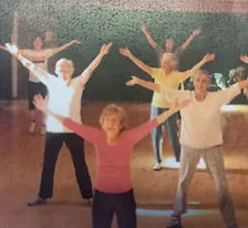A keep-fit class exercising together