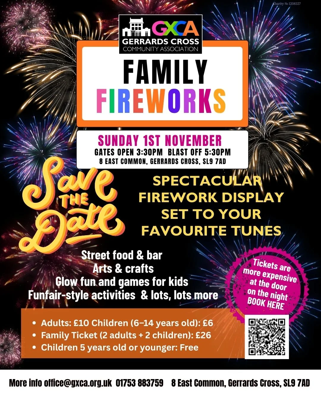 GXCA Family Fireworks flyer, Sunday 1 November 2026